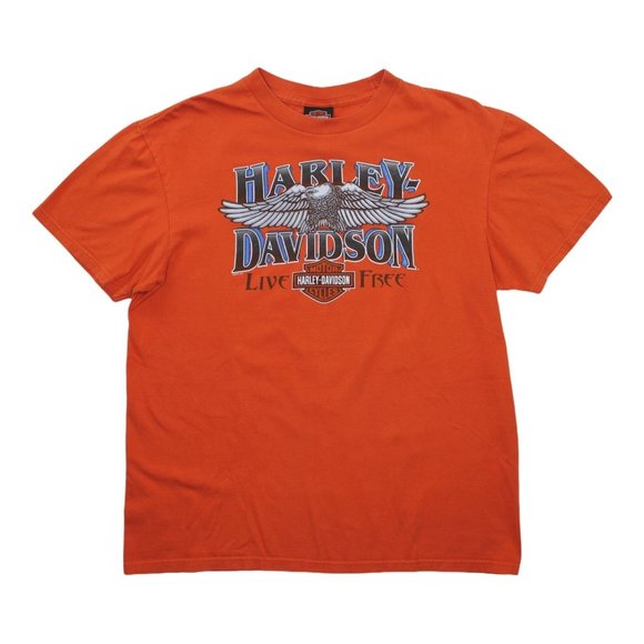 Harley Davidson 2012 Vintage Live Free Orange Athens Short Sleeve T Shirt Top L - Picture 1 of 4
